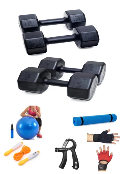 PS SPOR 18 Kg Dambıl Set 6Kg X2 Ad 3Kg X2 Ad + 5 ÇEŞİT EGZERSİZ SETİ