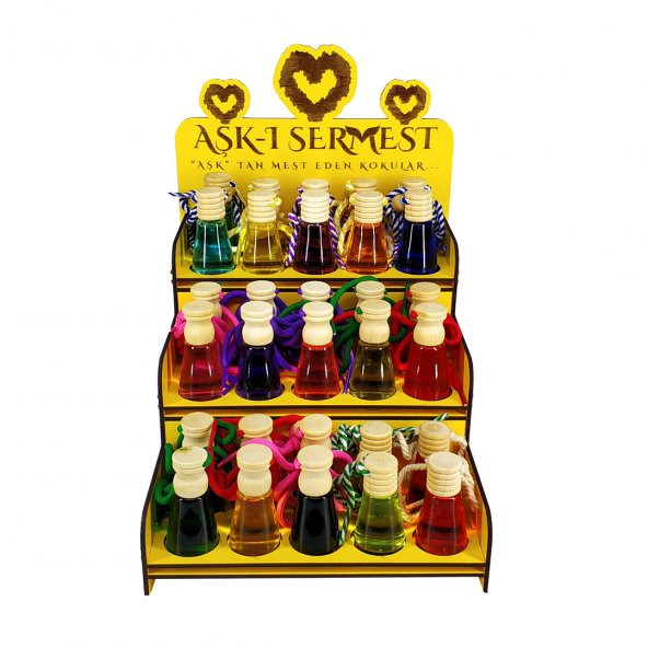 Aşk-ı Sermest Sarı Ahşap Standlı 90 Adet 12 ML Amber Kokulu Araç Parfümü