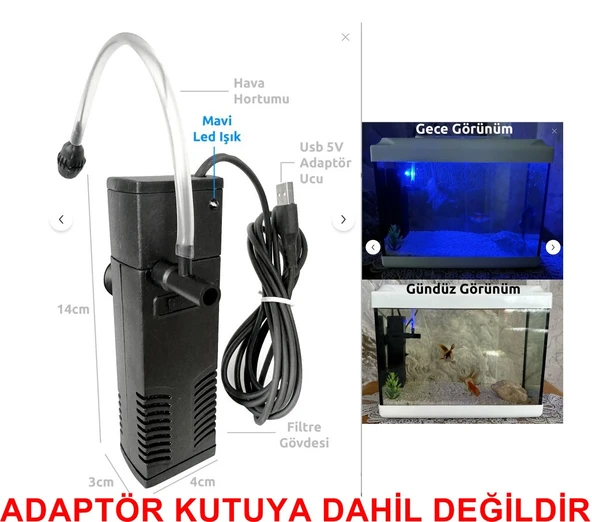ArtAkua 600F İç Filtre Led Işıklı 5 W 300 L/H - Akvaryum İç Filtresi