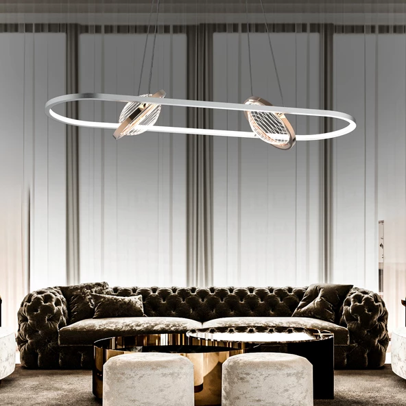 Apliqa Bennan Sıralı 60 Watt Krom Gold Modern Oturma Odası, Yemek Masası Üstü, Salon Led Avize