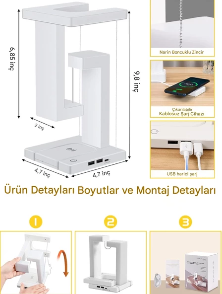 QASUL Kablosuz Şarj Cihazı Masa Lambası, Çift USB Bağlantı Noktası ve 3 Işık Modu Dokunmatik Lamba, Ofis, Yatak Odası, Oturma - 4