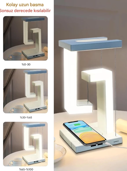 QASUL Kablosuz Şarj Cihazı Masa Lambası, Çift USB Bağlantı Noktası ve 3 Işık Modu Dokunmatik Lamba, Ofis, Yatak Odası, Oturma - 3