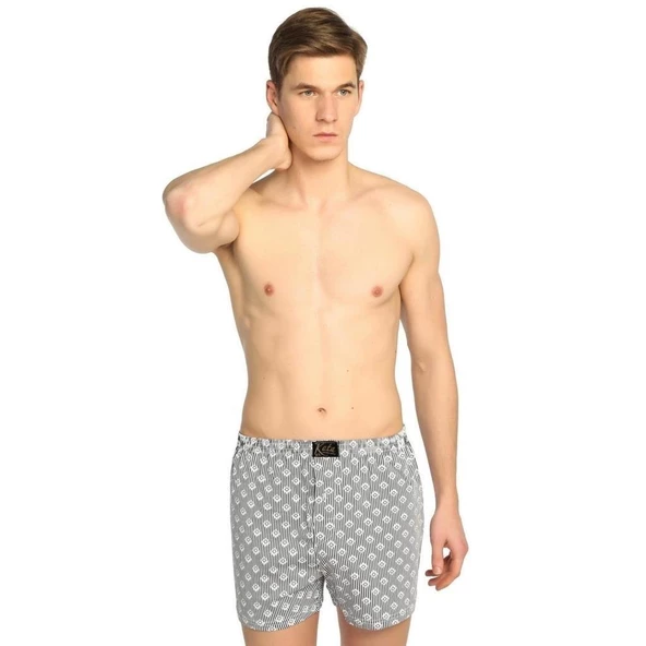 12 Adet Kota Desenli Erkek Penye Boxer 1004