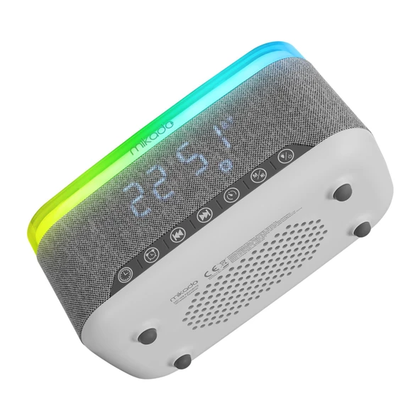Mikado MD-W8 Bluetooth 1200mAh Kablosuz Şarj, Alarmlı Saat ve RGB Gece Lambası Özellikli Hoparlör - 3