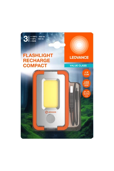 Ledvance Led Compact 5W 6500K 120-400lm IP22 3 Farklı Mod Beyaz Işık Şarjlı El Feneri