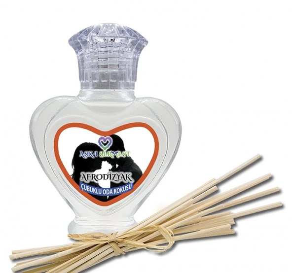 Aşk-ı Sermest Afrodiziyak Etkili Çiçek Aromalı Bambu Çubuk Oda Kokusu Parfüm, Kalp Şişe, 60ml, 10 Ad ürün görseli 1