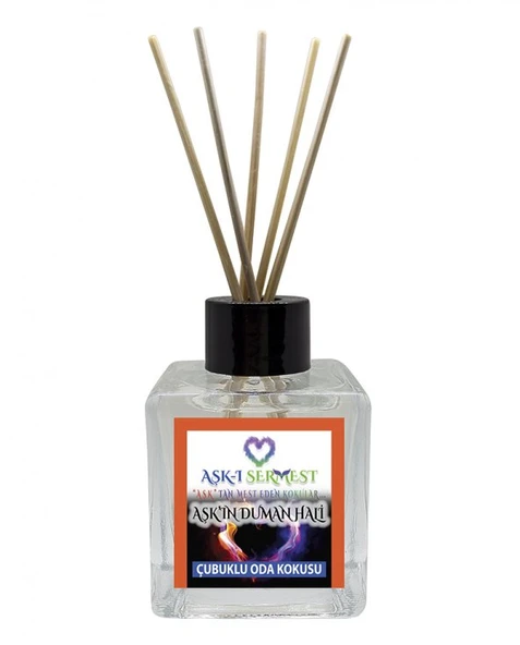 Aşk-ı Sermest Aşk'ın Duman Hali Çiçek Aromalı Bambu Çubuk Oda Kokusu Parfüm,  Küp Şişe, 60 mL, 10 Ad ürün görseli 1