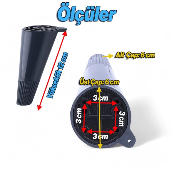 Mobilya Yükseltici Baza Ayağı Koltuk Kanepe Altı Puf Ayakları Açılı Konik 12 cm Antrasit Ayak - Resim 5