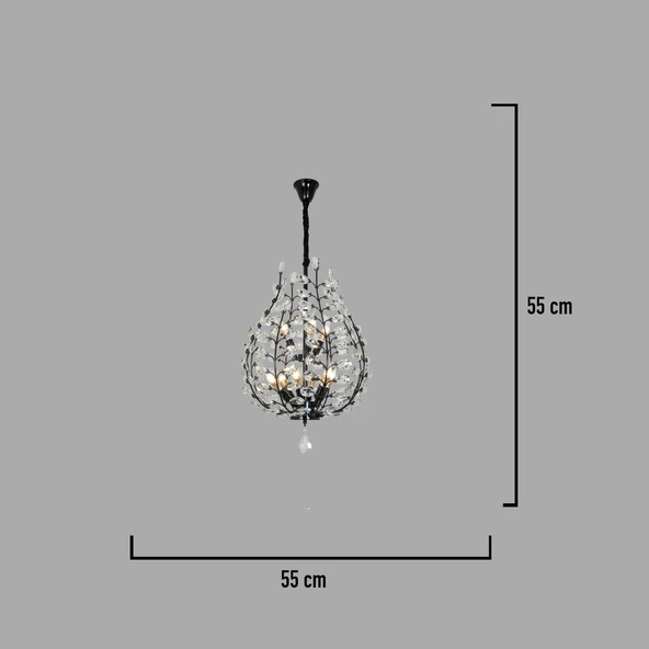 Apliqa Donna Siyah 55'lik Kristal Taşlı Modern Koridor, Salon Avize - Resim 3