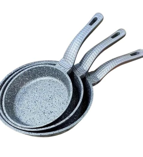 OMS 3737 Fry Pan Döküm Granit 3 Parça Tava Seti Gri (20-24-28 cm) - 2