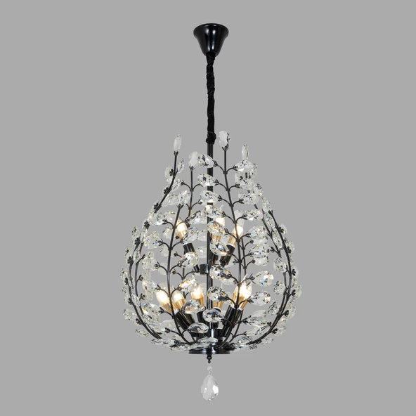 Apliqa Donna Siyah 55'lik Kristal Taşlı Modern Koridor, Salon Avize - Resim 2