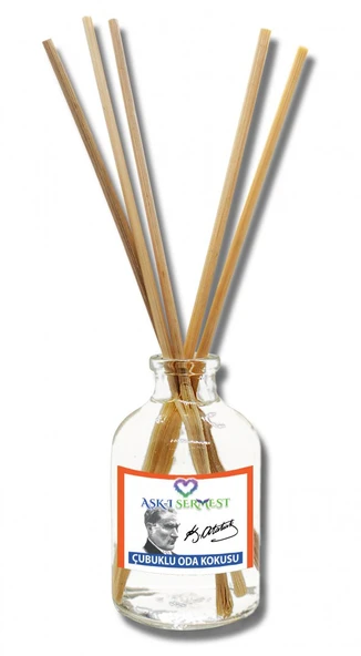 Aşk-ı Sermest Kemal Atatürk Baskılı Çiçek Aromalı Bambu Çubuk Oda Kokusu Parfüm,Oval Şişe,50ml ,5 Ad ürün görseli 1