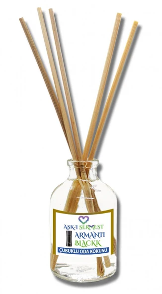 Aşk-ı Sermest Armantii Blackk Çiçek Aromalı Bambu Çubuklu Oda Kokusu Parfüm, Oval Şişe, 50 mL , 5 Ad - 1