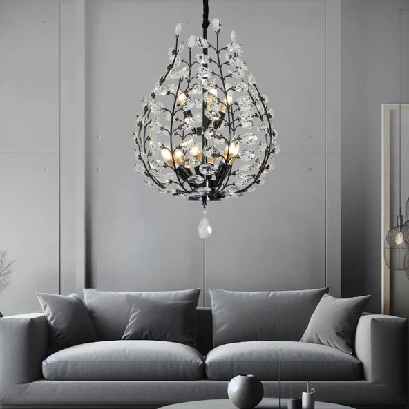 Apliqa Donna Siyah 55'lik Kristal Taşlı Modern Koridor, Salon Avize