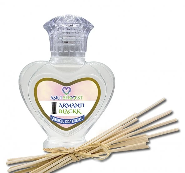 Aşk-ı Sermest Armantii Blackk Çiçek Aromalı Bambu Çubuklu Oda Kokusu Parfüm, Kalp Şişe, 60 mL, 5 Ad ürün görseli 1