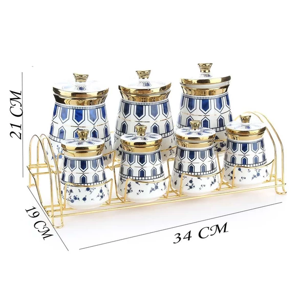Porselen Baharat Takımı Metal Standlı Mavi Desenli - 2