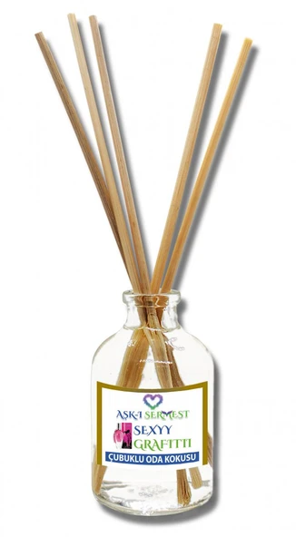 Aşk-ı Sermest Sexyy Grafitti Çiçek Aromalı Bambu Çubuklu Oda Kokusu Parfüm, Oval Şişe, 100 mL, 3 Ad ürün görseli 1