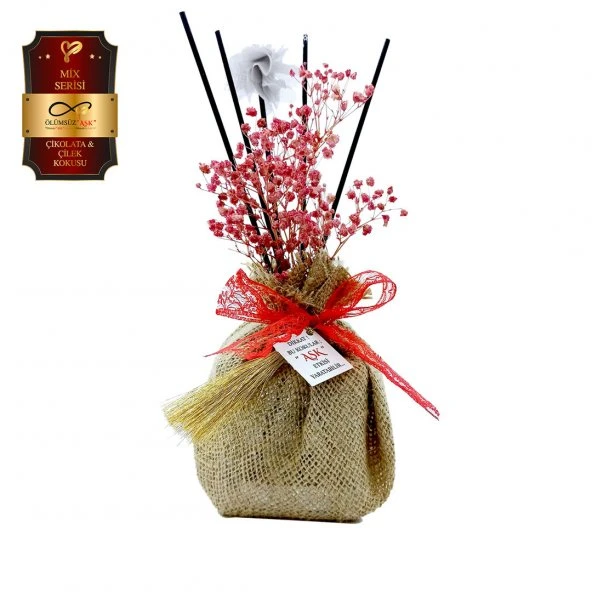 Ölümsüz "Aşk" Hasır Serisi Çikolata & Çilek Kokulu 200 ml küp Şişe Bambu Çubuklu Ortam Kokusu 10 Ad - 1