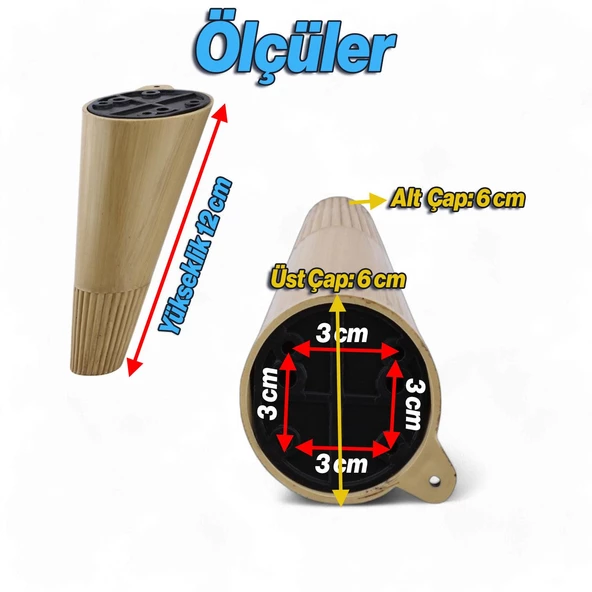 Mobilya Yükseltici Baza Ayağı Koltuk Kanepe Altı Puf Ayakları Açılı Konik 12 cm Açık Ceviz Renk Ayak - Resim 4