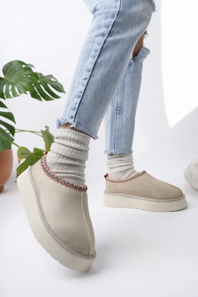 Muggo LİNG Garantili Kalın Taban Içi Tüylü Yuvarlak Burunlu Kadın Terlik - 12