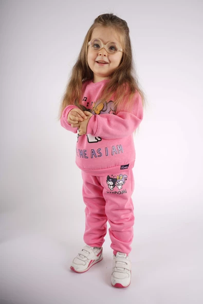 KIZ ÇOCUK KUROMİ MODELLİ 3 İPLİK ŞARDONLU PAMUK EŞOFMAN TAKIMI - 6