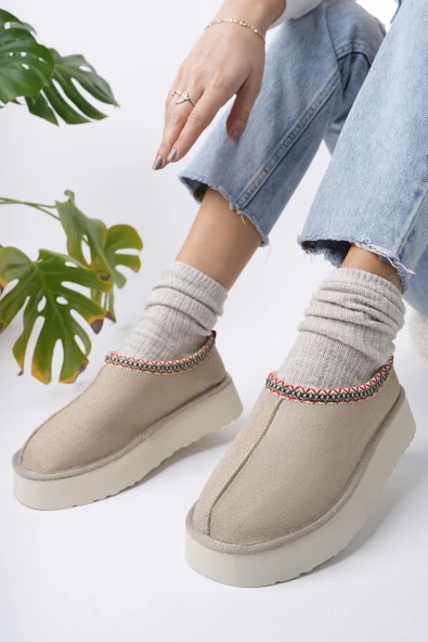 Muggo LİNG Garantili Kalın Taban Içi Tüylü Yuvarlak Burunlu Kadın Terlik - 11