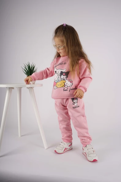 KIZ ÇOCUK KUROMİ MODEL 3 İPLİK ŞARDONLU PAMUK EŞOFMAN TAKIMI - 10