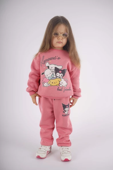 KIZ ÇOCUK KUROMİ MODEL 3 İPLİK ŞARDONLU PAMUK EŞOFMAN TAKIMI - 3