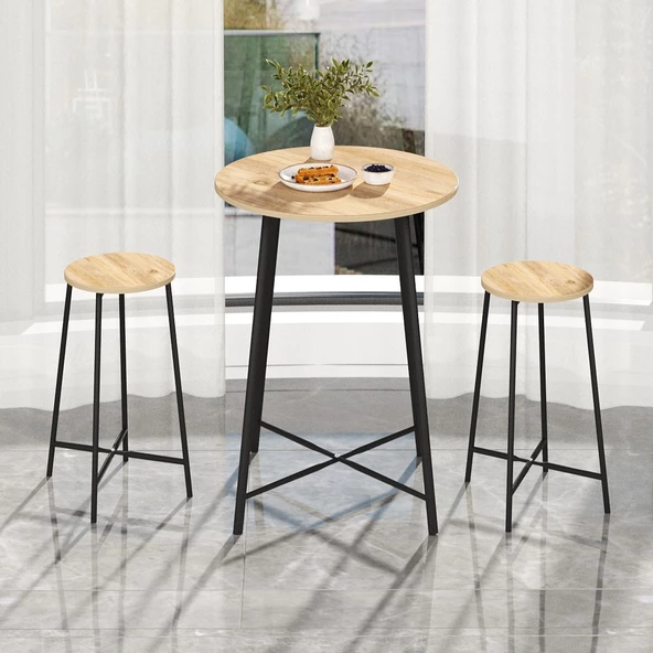 Eportatif Oval 2 Kişilik Yemek Masası Bar Masası Mutfak Çam 1526