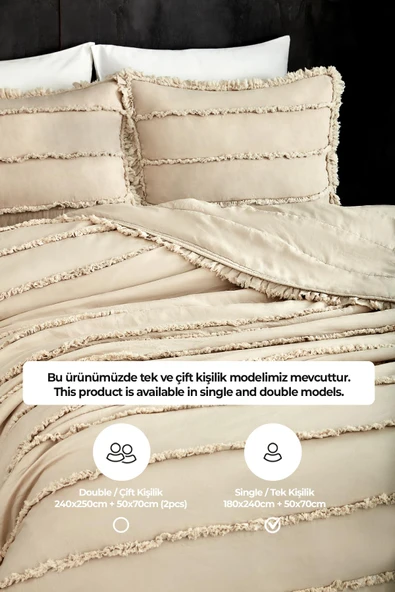 Evlen Home Collection Pamuklu Echos Yatak Örtüsü Takımı Günlük Tek Kişilik 2 Parça Dolgulu El İşi - 4