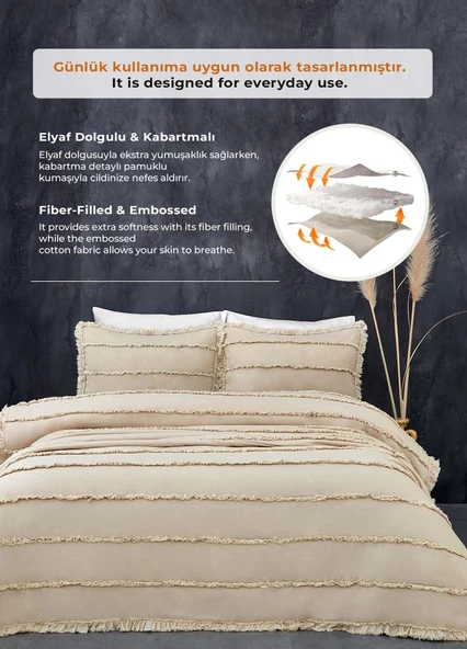 Evlen Home Collection Pamuklu Echos Yatak Örtüsü Takımı Günlük Tek Kişilik 2 Parça Dolgulu El İşi - 3