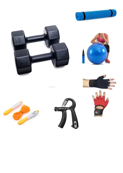 PS SPOR 3 KG DAMBIL X 2 ADET (6 KG) + 5 ÇEŞİT PLASTES VE EGZERSİZ SETİ