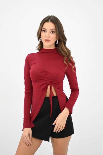 Kadın Önü Büzgü Detaylı Crop Bluz 1867-25 - 8