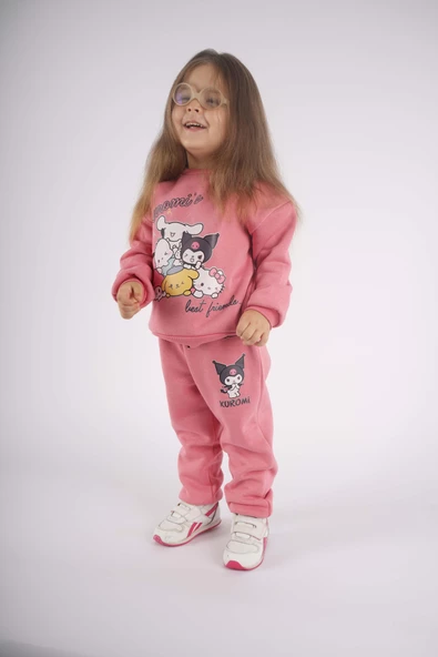 KIZ ÇOCUK KUROMİ MODEL 3 İPLİK ŞARDONLU PAMUK EŞOFMAN TAKIMI - 1