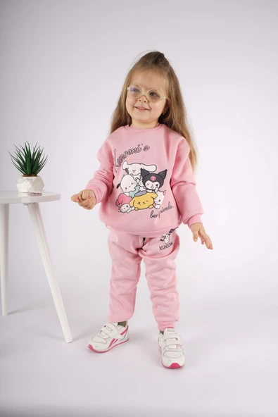 KIZ ÇOCUK KUROMİ MODEL 3 İPLİK ŞARDONLU PAMUK EŞOFMAN TAKIMI - 7