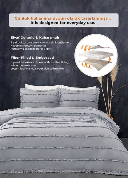 Evlen Home Collection Pamuklu Echos Yatak Örtüsü Takımı Günlük Tek Kişilik 2 Parça Dolgulu El İşi - 10