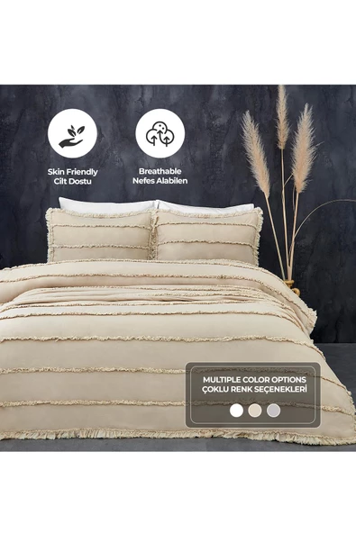 Evlen Home Collection Pamuklu Echos Yatak Örtüsü Takımı Günlük Tek Kişilik 2 Parça Dolgulu El İşi - 7