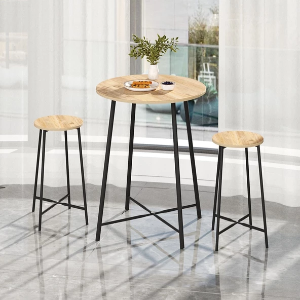 Eportatif Oval 2 Kişilik Yemek Masası Bar Masası Mutfak Çam 1526 - 2