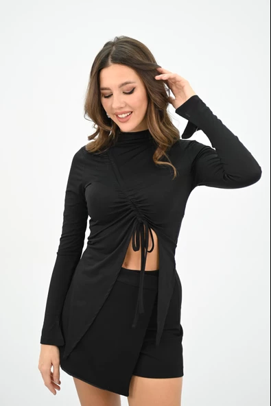 Kadın Önü Büzgü Detaylı Crop Bluz 1867-25 - 5