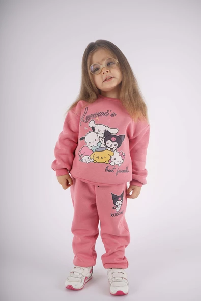 KIZ ÇOCUK KUROMİ MODEL 3 İPLİK ŞARDONLU PAMUK EŞOFMAN TAKIMI - 4