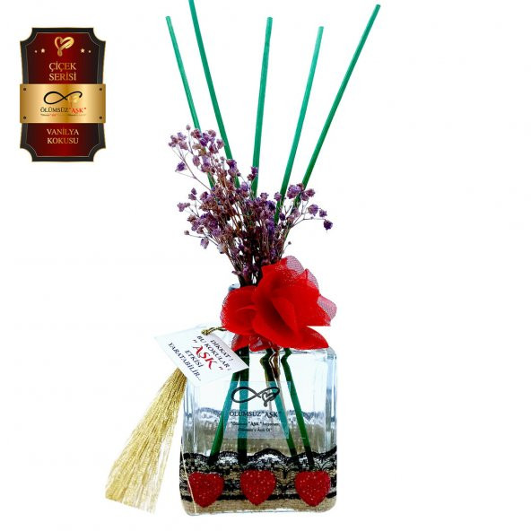 Ölümsüz Aşk Çiçek Serisi Vanilya Kokulu 3 x 200 ml küp Şişe Bambu Çubuklu Ortam Kokusu