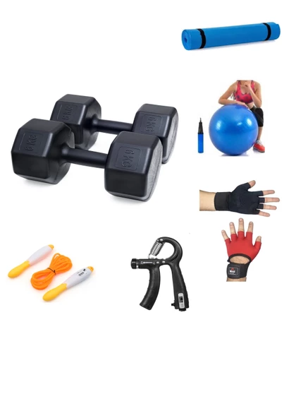PS SPOR 6 KG DAMBIL X 2 ADET (12 KG) + 5 ÇEŞİT PLASTES VE EGZERSİZ SETİ