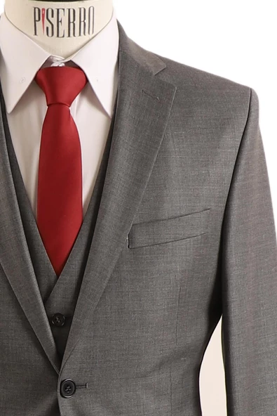 Yelekli Slim Fit Erkek Takım Elbise - 4