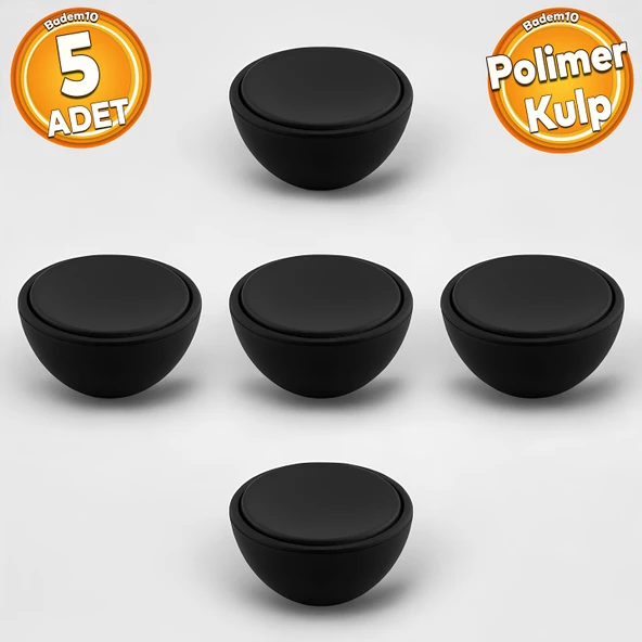 Piyano Polimer Düğme Kulp İçbükey Mat Siyah Dolap Mobilya Mutfak Dolabı Çekmece Kulpu Kulbu 5 ADET