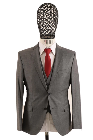 Yelekli Slim Fit Erkek Takım Elbise - 6