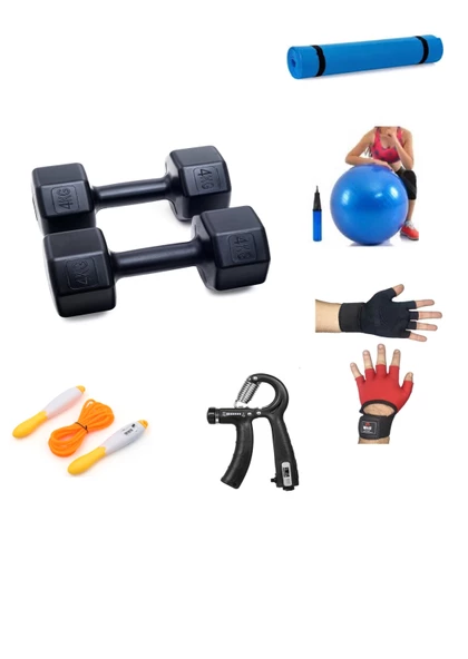 PS SPOR 4 KG DAMBIL X 2 ADET (8 KG) + 5 ÇEŞİT PLASTES VE EGZERSİZ SETİ