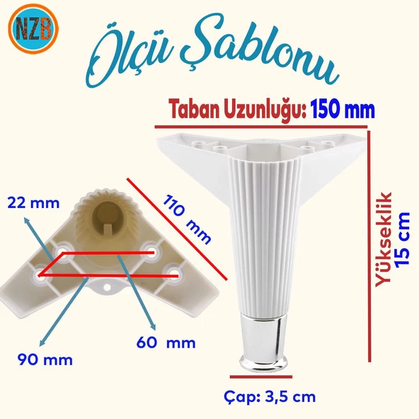 Mobilya Takımı Kanepe Çekyat Sehpa TV Ünitesi Koltuk Ayağı Baza Ayakları Beyaz Krom 15 cm 4 Adet - Resim 3