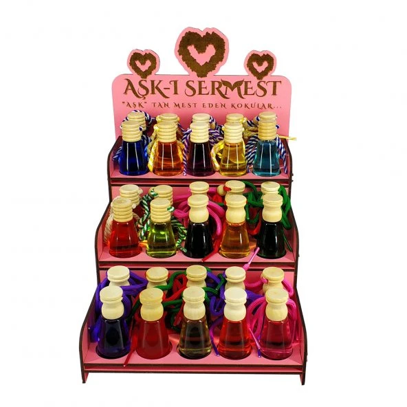 Aşk-ı Sermest Pembe Ahşap Standlı 60 Adet 8 ML Gül & Yasemin Kokulu Araç Parfümü
