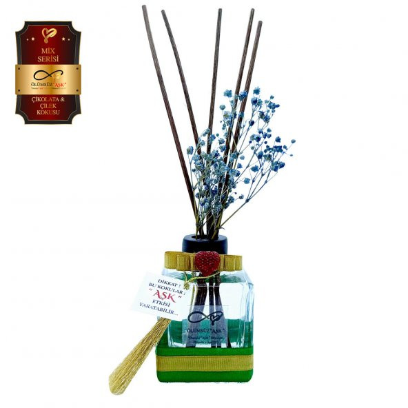 Ölümsüz Aşk Mix Serisi Çikolata & Çilek Kokulu 120 ml küp Şişe Bambu Çubuklu Ortam Kokusu