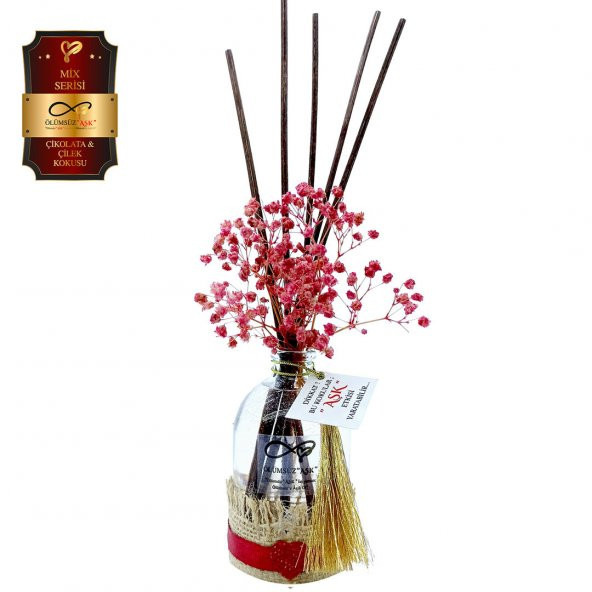 Ölümsüz Aşk Mix Serisi Çikolata & Çilek Kokulu 100 ml Oval Şişe Bambu Çubuklu Ortam Kokusu